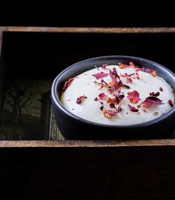 Dantes Inferno menu - I. LIMBO Almond milk / Prawn / Rose / Raspberry / Lilac